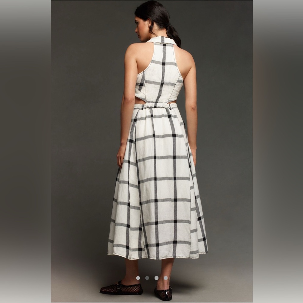 NWT Pilcro Halter Plunge Linen Midi Dress Black White Easter dress - Picture 2 of 7
